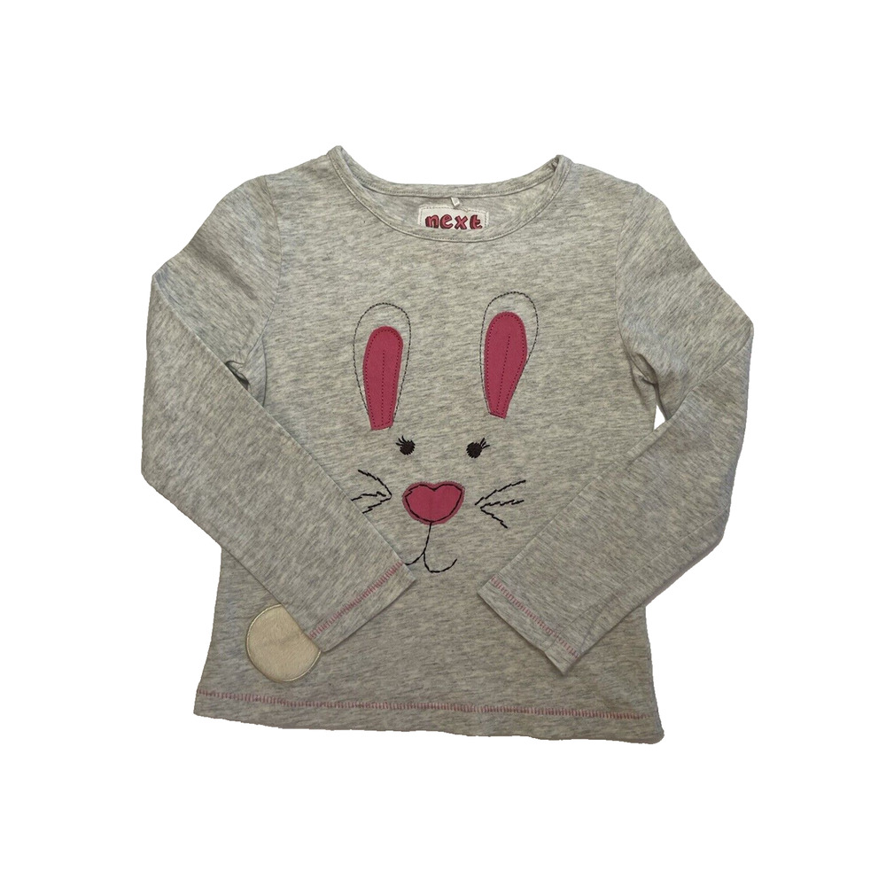 Next Kids Grey Long‎ Sleeve Applique Bunny Face Fuzzy Tail T Shirt Top 3-4 Years